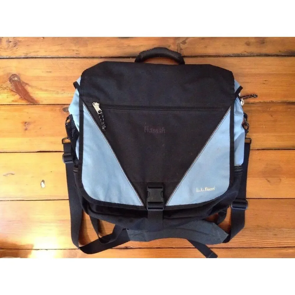 LL Bean Personalized Black Blue Hannah Satchel Bookbag Laptop Messenger Bag